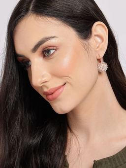 Sohi - Gold Plated White Stone Pearls Studded Floral Drop Earrings
