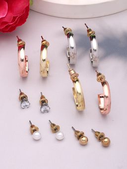 NVR - Womens Set of 6 Rhodium-Plated Contemporary Half Hoop Earrings