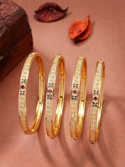 NVR - Womens Pack of 4 Gold-Plated Artificial Stones Traditional Bangles