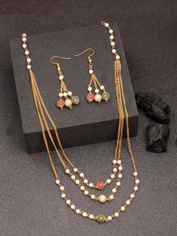 NVR - Womens Multi color Gold-Plated Artificial Beads Jewellery Set