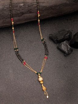 NVR - Womens Gold-Plated Artificial Stones Studded and Beaded Mangalsutra