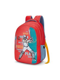 Nasher Miles - Red Cricket Fever Theme Backpack with 3 Compartment and Rain Cover