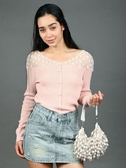 Odette - White Suede Embellished Hand Bag