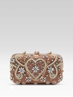 Fabbhue - Women's Dusty Pink Hand Embroidery Box Clutch with Detachable Strap