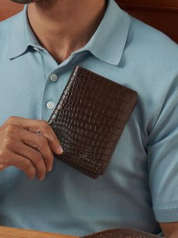 Lapis Bard - Dark Brown Mandeville Croc-Textured Passport Wallet
