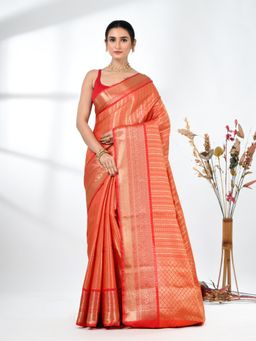 CHARUKRITI - Orange Woven Zari Brocade Saree with Unstitched Blouse