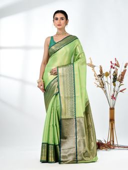 CHARUKRITI - Green Woven Zari Brocade Saree with Unstitched Blouse