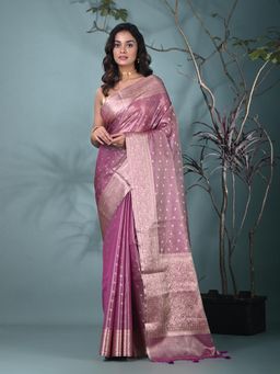 CHARUKRITI - Purple Woven Tassels Tissue Saree with Unstitched Blouse