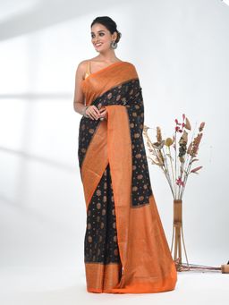 CHARUKRITI - Black Woven Zari Georgette Saree with Unstitched Blouse