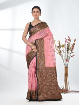 CHARUKRITI - Pink Woven Zari Georgette Saree with Unstitched Blouse