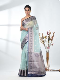 CHARUKRITI - Blue Woven Zari Organza Saree with Unstitched Blouse