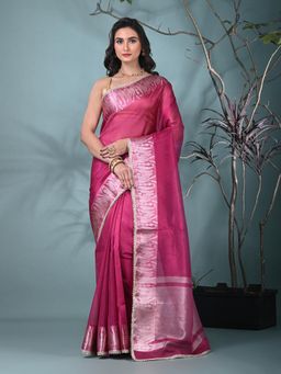 CHARUKRITI - Magenta Woven Tissue Saree with Unstitched Blouse