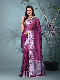 CHARUKRITI - Purple Woven Tissue Saree with Unstitched Blouse