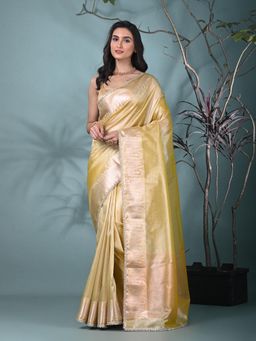 CHARUKRITI - Yellow Woven Tissue Saree with Unstitched Blouse