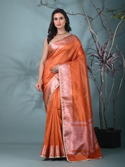 CHARUKRITI - Orange Woven Tissue Saree with Unstitched Blouse