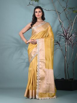 CHARUKRITI - Yellow Woven Tissue Saree with Unstitched Blouse