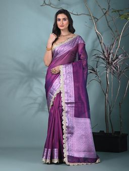CHARUKRITI - Purple Woven Tissue Saree with Unstitched Blouse