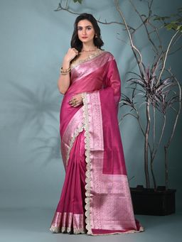CHARUKRITI - Magenta Woven Tissue Saree with Unstitched Blouse