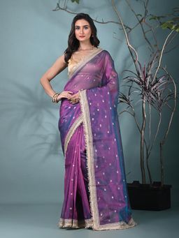 CHARUKRITI - Purple Woven Zari Tissue Saree with Unstitched Blouse