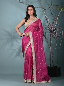 CHARUKRITI - Pink Woven Zari Tissue Saree with Unstitched Blouse