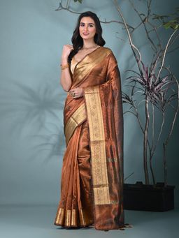 CHARUKRITI - Copper Woven Beads and Stones Tissue Saree with Unstitched Blouse