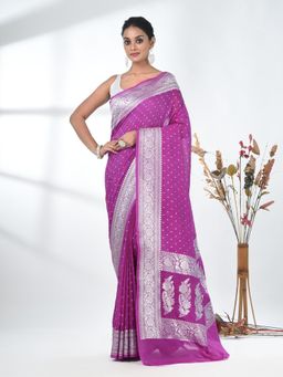 CHARUKRITI - Purple Woven Zari Georgette Saree with Unstitched Blouse