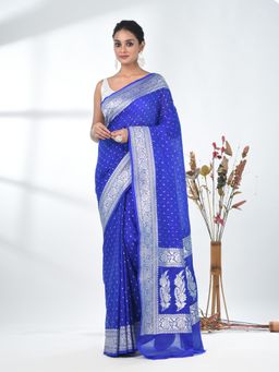 CHARUKRITI - Blue Woven Zari Georgette Saree with Unstitched Blouse