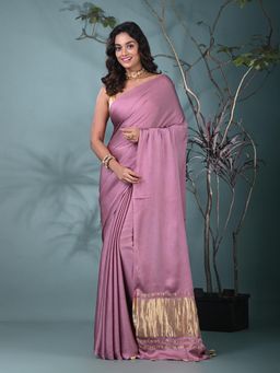 CHARUKRITI - Mauve Solid Tassels Modal Saree with Unstitched Blouse