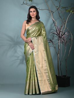 CHARUKRITI - Green Woven Zari Tissue Saree with Unstitched Blouse
