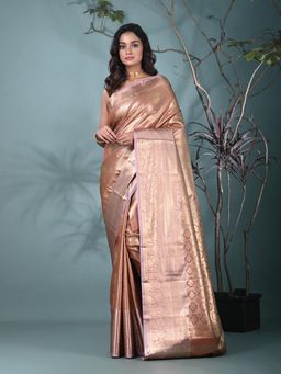 CHARUKRITI - Peach Woven Zari Tissue Saree with Unstitched Blouse