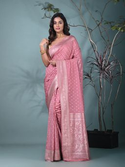CHARUKRITI - Pink Woven Zari Georgette Saree with Unstitched Blouse