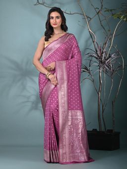 CHARUKRITI - Pink Woven Zari Georgette Saree with Unstitched Blouse