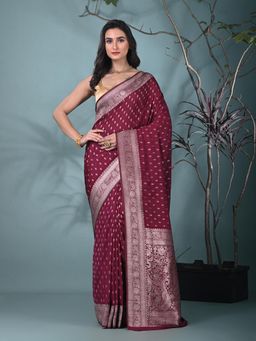 CHARUKRITI - Maroon Woven Zari Georgette Saree with Unstitched Blouse