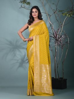 CHARUKRITI - Yellow Woven Zari Georgette Saree with Unstitched Blouse