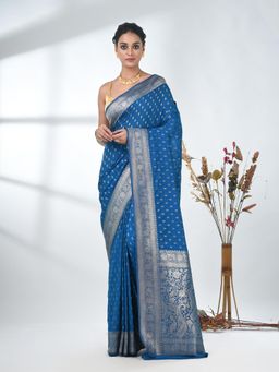 CHARUKRITI - Blue Woven Zari Georgette Saree with Unstitched Blouse