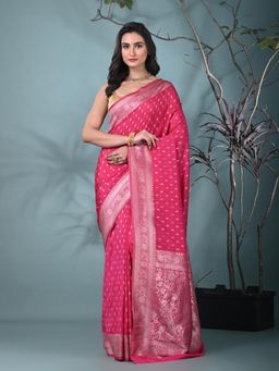 CHARUKRITI - Pink Woven Zari Georgette Saree with Unstitched Blouse