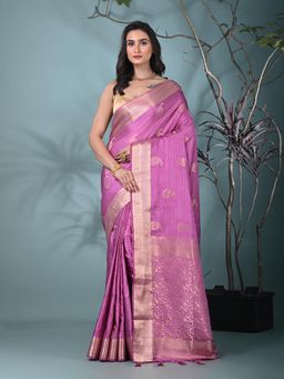 CHARUKRITI - Lavender Woven Tassels Silk Blend Saree with Unstitched Blouse