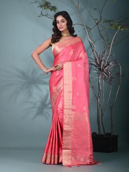 CHARUKRITI - Pink Woven Tassels Silk Blend Saree with Unstitched Blouse