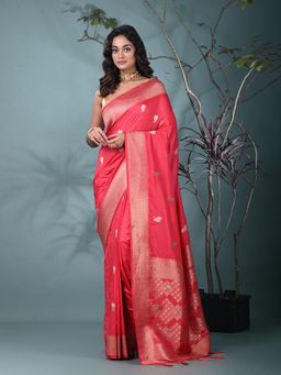 CHARUKRITI - Pink Woven Tassels Silk Blend Saree with Unstitched Blouse