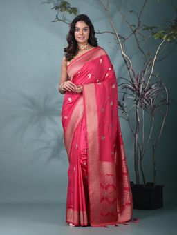 CHARUKRITI - Magenta Woven Tassels Silk Blend Saree with Unstitched Blouse