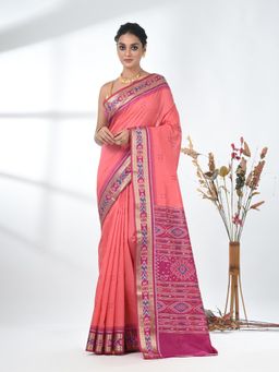 CHARUKRITI - Pink Woven Tussar Saree with Unstitched Blouse