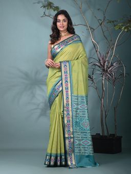 CHARUKRITI - Green Woven Tussar Saree with Unstitched Blouse