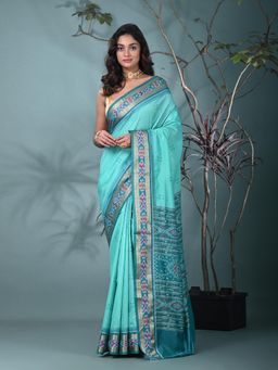 CHARUKRITI - Green Woven Tussar Saree with Unstitched Blouse