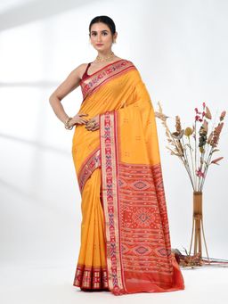 CHARUKRITI - Yellow Woven Tussar Saree with Unstitched Blouse