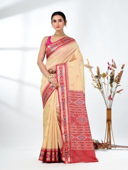 CHARUKRITI - Beige Woven Tussar Saree with Unstitched Blouse