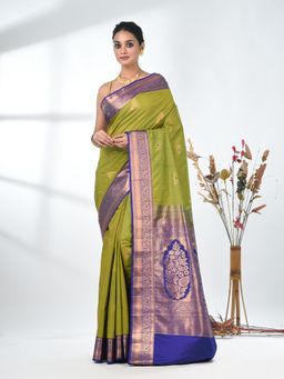 CHARUKRITI - Green Woven Zari Silk Saree with Unstitched Blouse