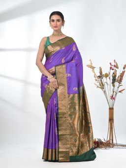 CHARUKRITI - Purple Woven Zari Silk Saree with Unstitched Blouse