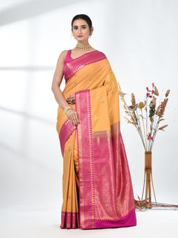 CHARUKRITI - Mustard Woven Zari Silk Saree with Unstitched Blouse