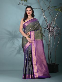 CHARUKRITI - Olive Woven Zari Silk Saree with Unstitched Blouse