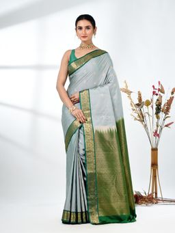 CHARUKRITI - Green Woven Zari Silk Saree with Unstitched Blouse